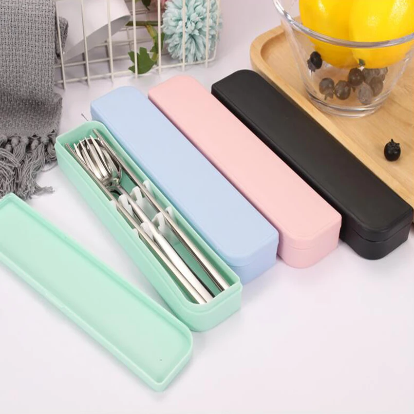Портативный набор посуды из нержавеющей стали посуда с коробкой Ложка Вилка