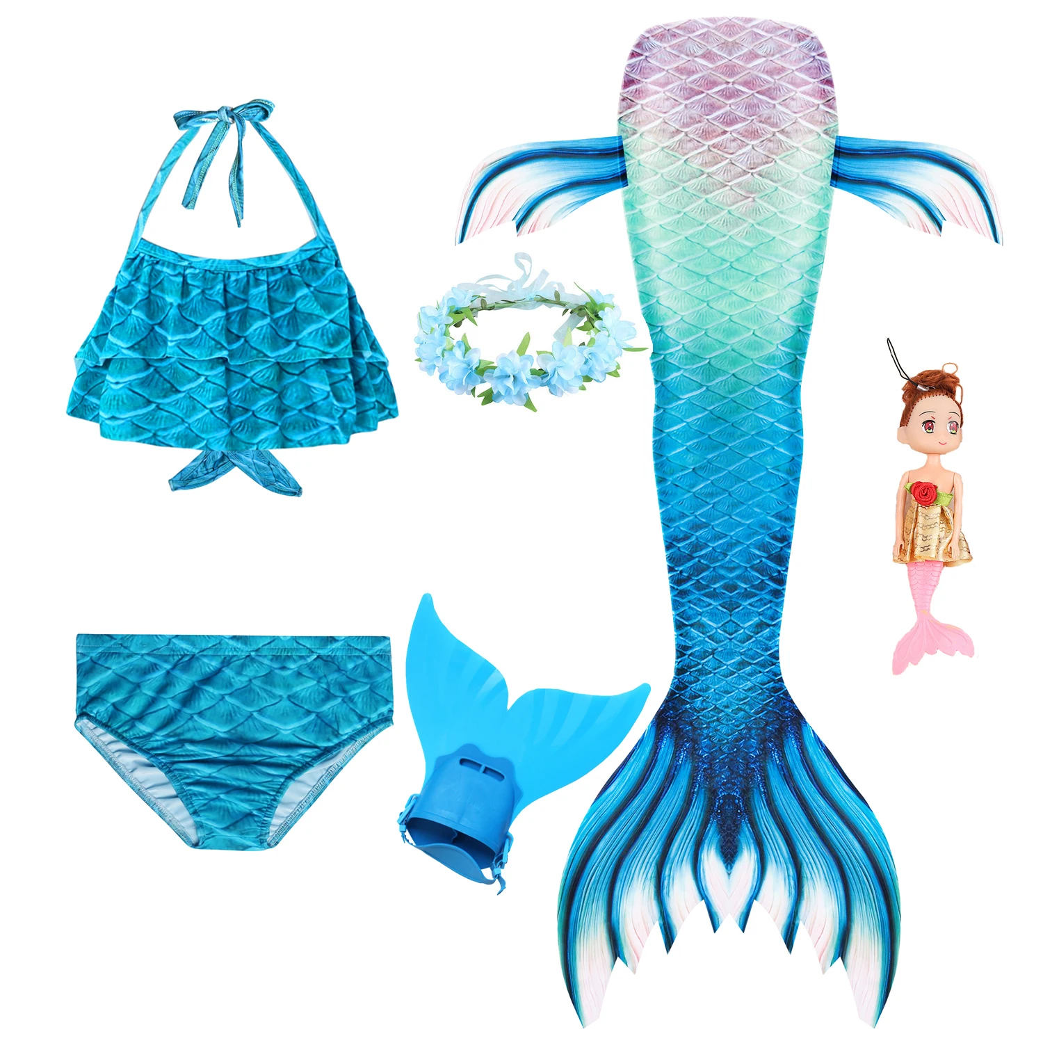 Женский купальный костюм Русалочки маскарадный с цветами и плавниками для