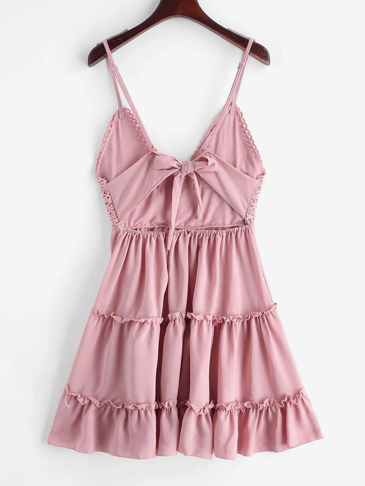 ZAFUL сексуальное вязаное на бретельках расклешенное платье с рюшами завязанное