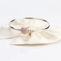 925 sterling silver the fashion jewelry pink rhinestone crystal heart bracelet rose gold silver charm bracelet for women