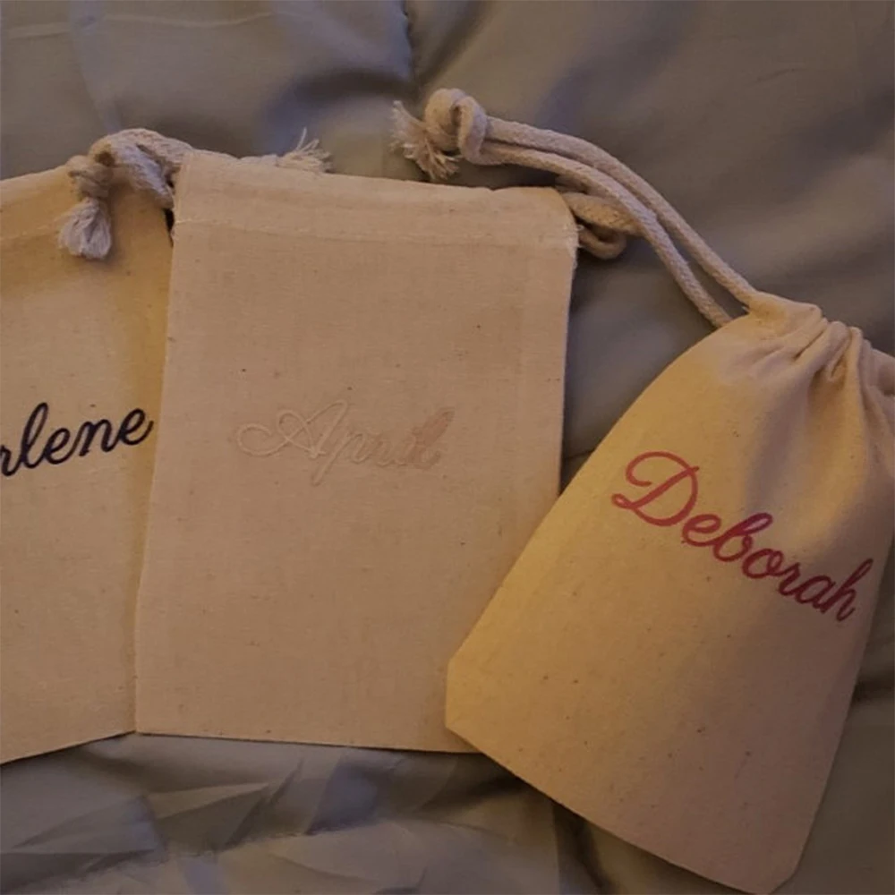 

Set of 50 Personalized Bridesmaid Gift Bag Jewelry Gift Bag Foil Name Custom Party Gift Bags Cotton Favors bag JewelryBags