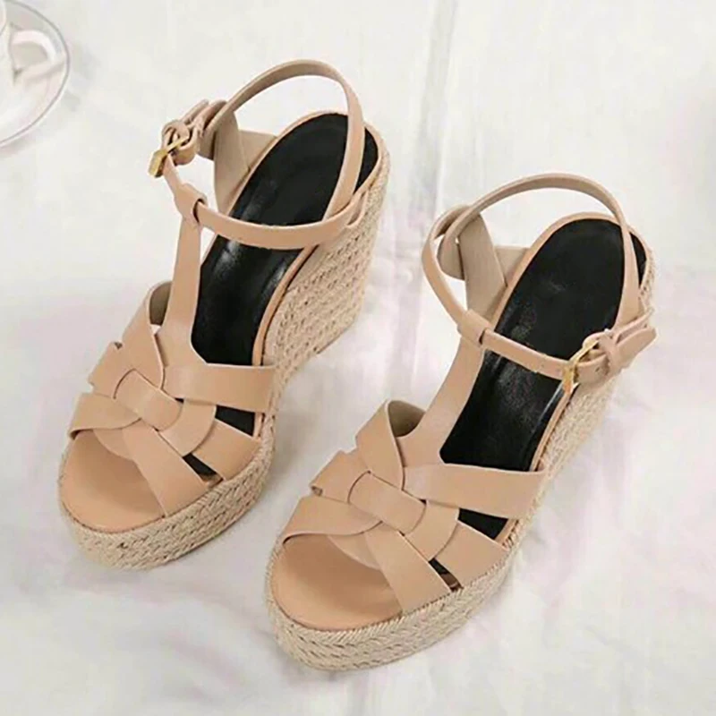 

Women Summer Shoes Female Leather Wedges Sandals Ladies Buckle Strap Chaussures Fashion High Heels Sandales New Weave Sandalias