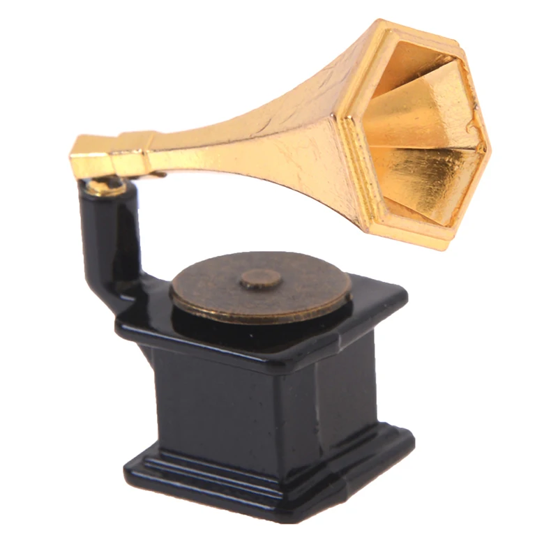 

1:12 Mini Phonograph Accessories Retro Gramophone With Record Diy Miniature Doll House Furniture Dollhouse FurnitureMiniature