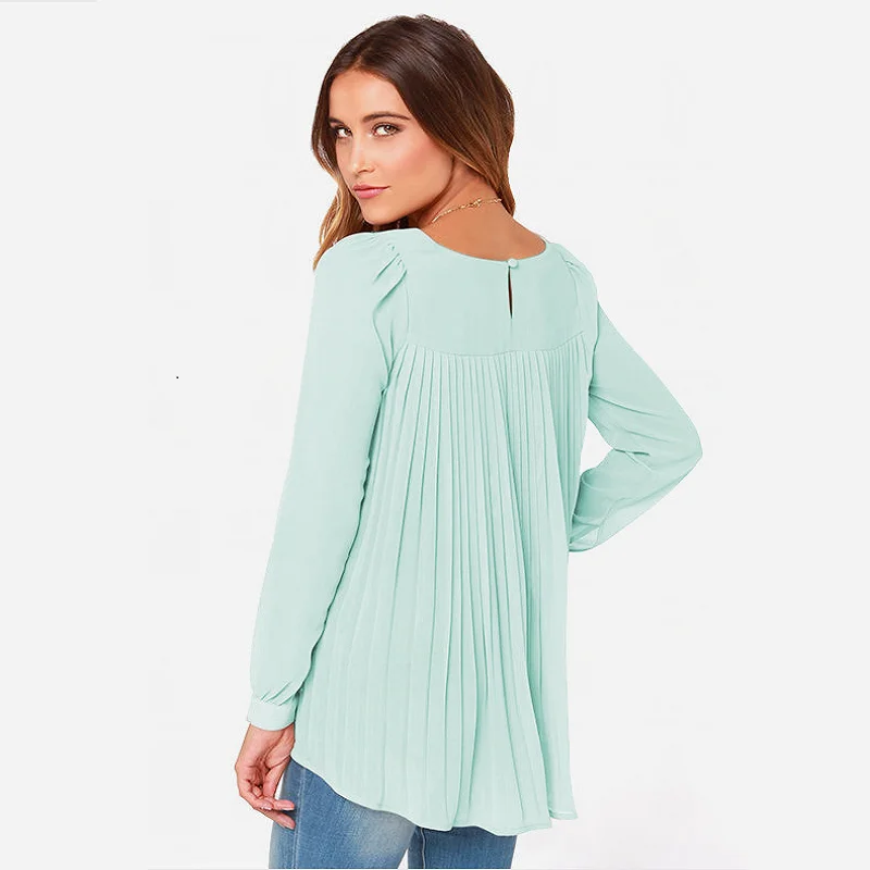 JODIMITTY Women Chiffon Blouse Pleated Back Long Sleeve Solid Shirts Casual Plus Size Shirt Office Work Tunic Tops 4XL 5XL | Женская