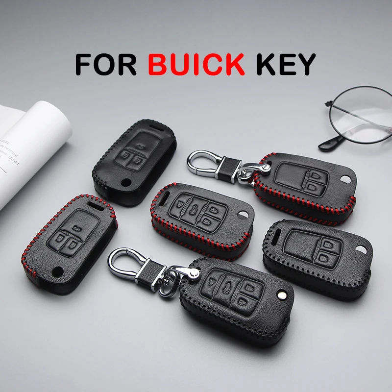 

KUKAKEY Leather Car Key Cover Case For Buick Enclave Excelle XT Regal GS Encore Verano Sail Auto Key Bag Shell Skin Car Styling