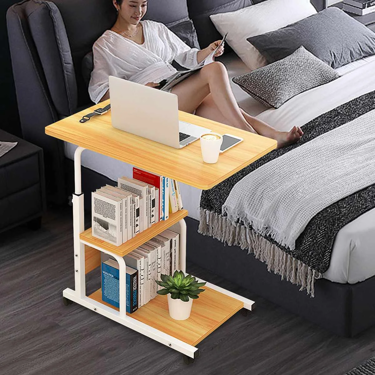 

Movable Computer Desk Simple Design Wood Desktop Height Adjustable Bed Sofa Side Computer Notebook Laptop Desk Over Bed Table