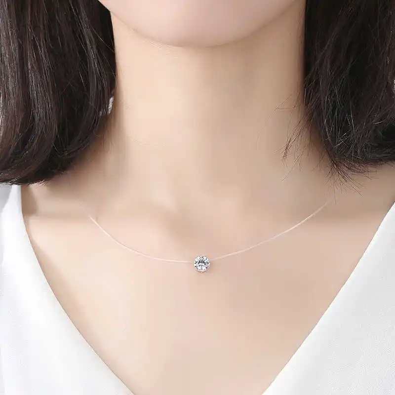 Ожерелье из прозрачной лески с кулоном прозрачного циркония сверкающее ожерелье