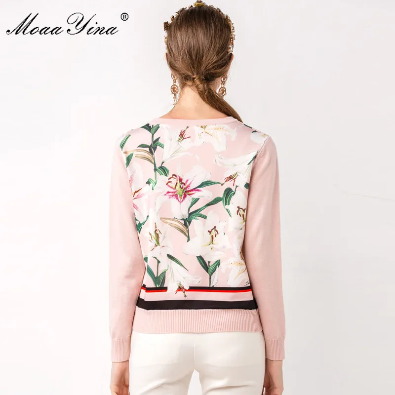 MoaaYina модные Демисезонный Для женщин с длинным рукавом цветочным принтом