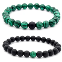 european and american hot selling fashion trend retro style 8mm dumb black frosted stone malachite couple bracelet