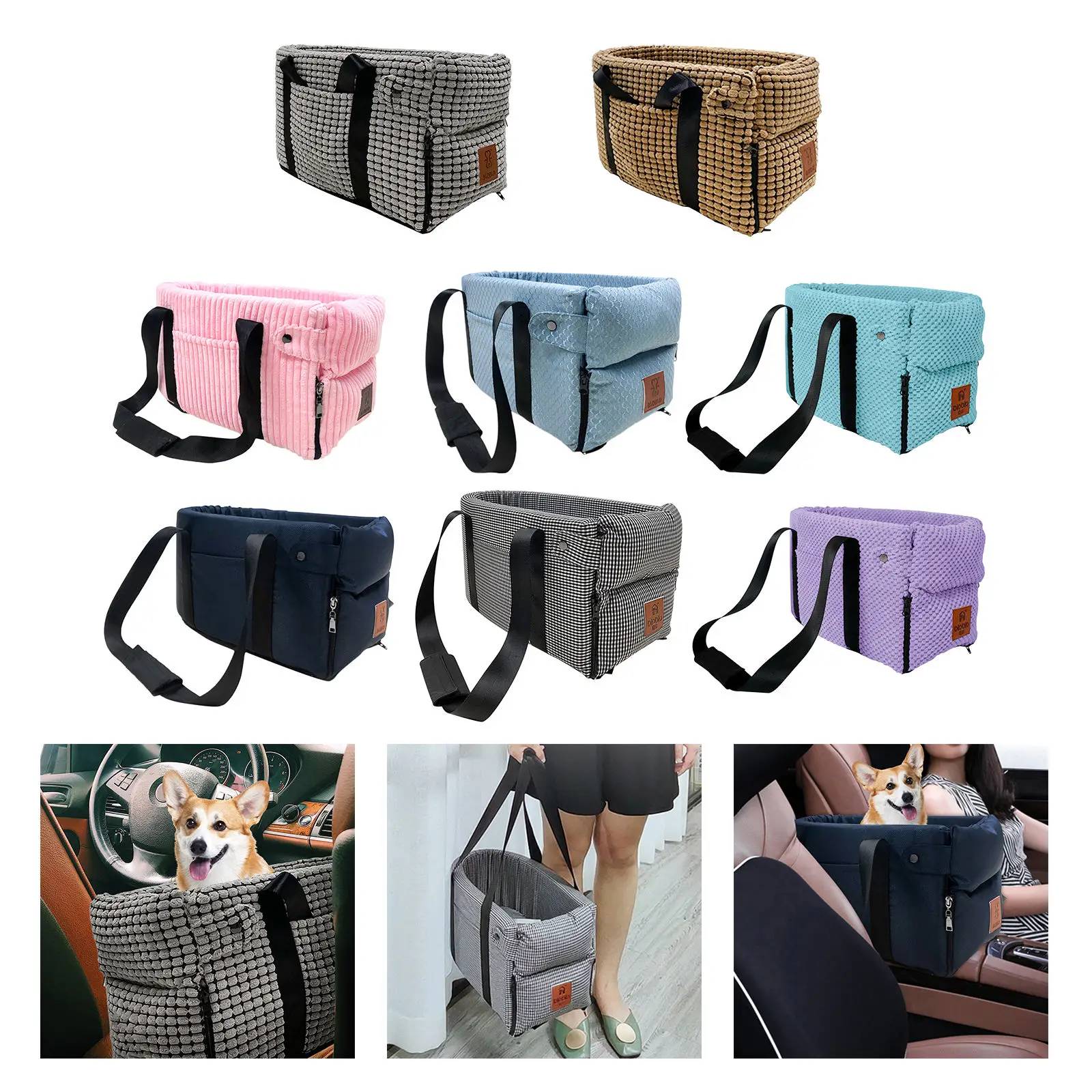 

Safety Dog Car Seat with Storage Pockets Washable Removable Kennel Bed booster Carrier for Outdoor Travel Armrest Box Puppy Pet
