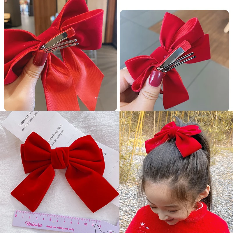 

Kids Girls Solid Color Big Bow Hairpins Barrette 2021 New Bow Velvet Hair Clip Women Two-Layer Satin Hairgrip Hair Accessories