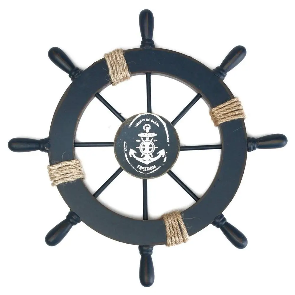 

1PC Mediterranean Nautical Wooden Boat Ship Wheel Helm Home Wall Party Decoration (Dark Blue)