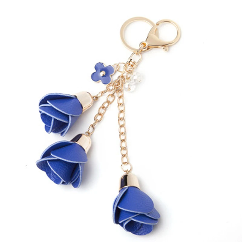 

Creative PU Rose Flower Pendant for Bag Ladies Tassel Beads Key Chains Car Women Original Keychain Holder Valentine's Day Gift