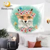 BlessLiving Fox Wall Carpet Pink Floral Wall Hanging Girls Home Decor Watercolor Animal Decorative Tapestry Butterflies Tapiz 1