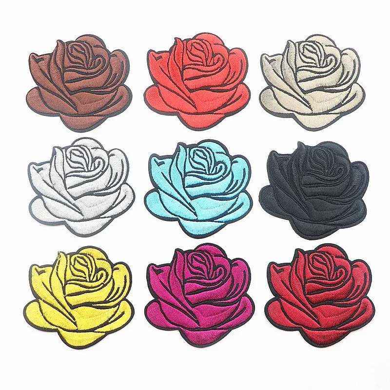 

New Rose Flower Patches for Clothing Iron on Embroidered Appliques DIY Apparel Accessory Patches for Clothes Fabric Badges