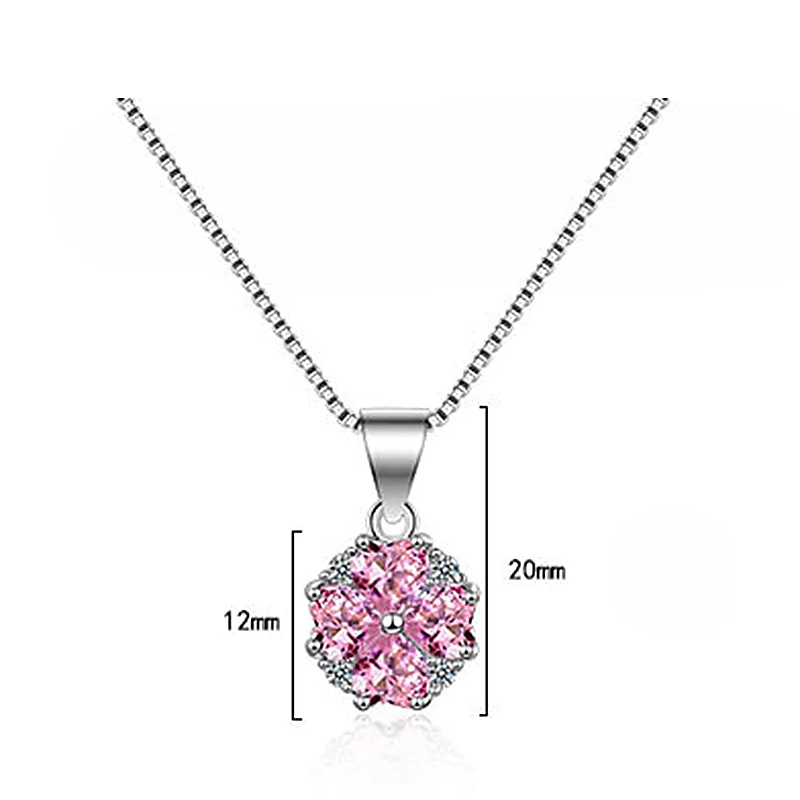 Кубический цирконий цветок Сакура кулон ожерелье серебро розовый медь вишня