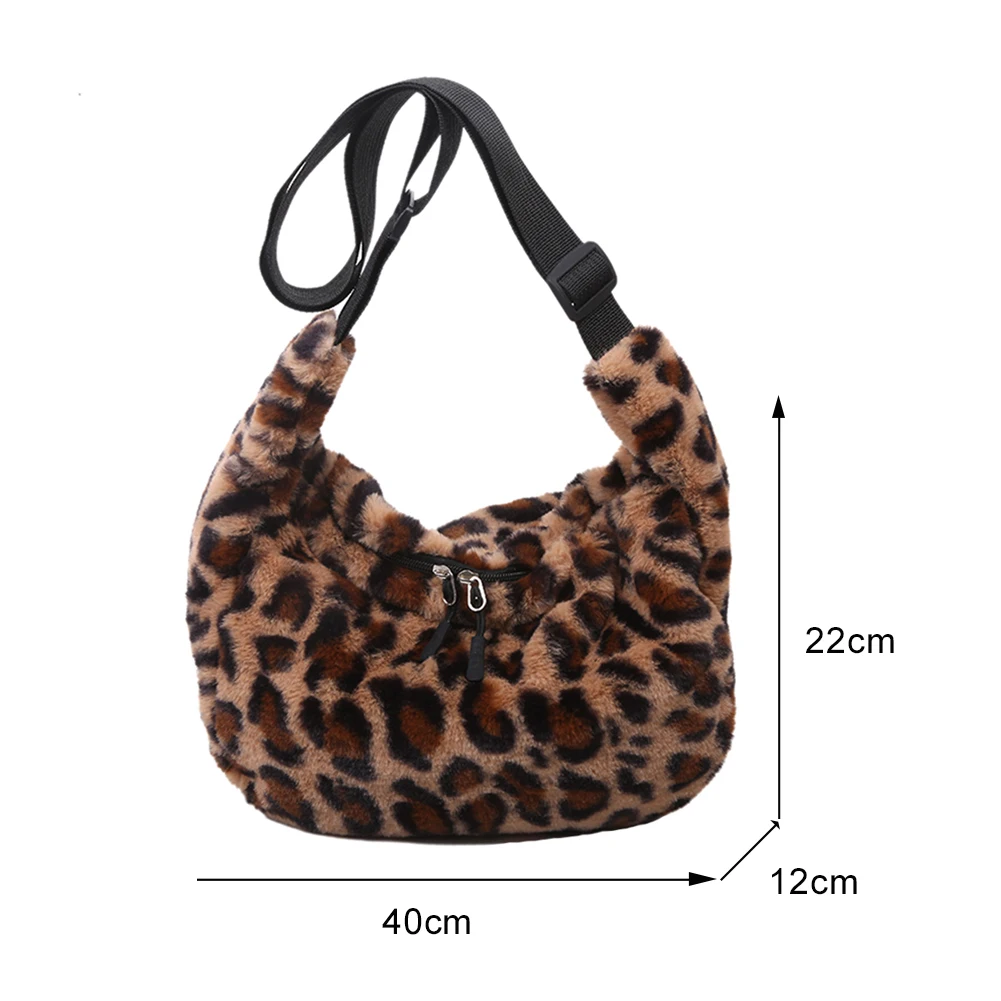 

Popular Simple Female Daily Bag Women Plush Crossbody Bag Leopard Vintage Shoulder Handbag Large Capacity Purses