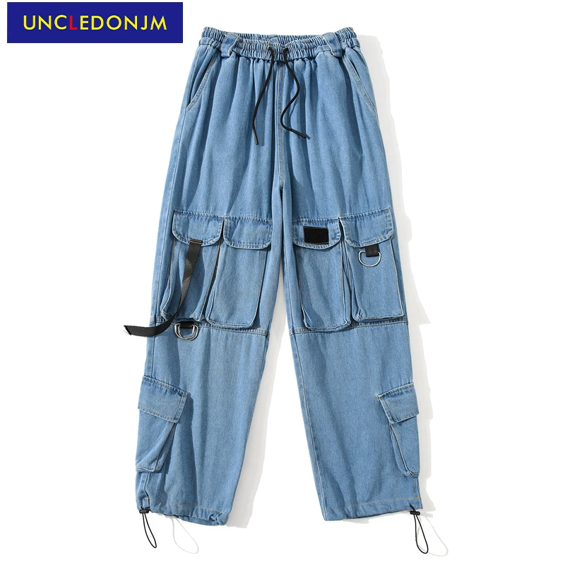 

UNCLEDONJ Multi pockets baggy jeans patchwork jeans men designer jeans for men hip hop pants distressed cargo pants men 8834
