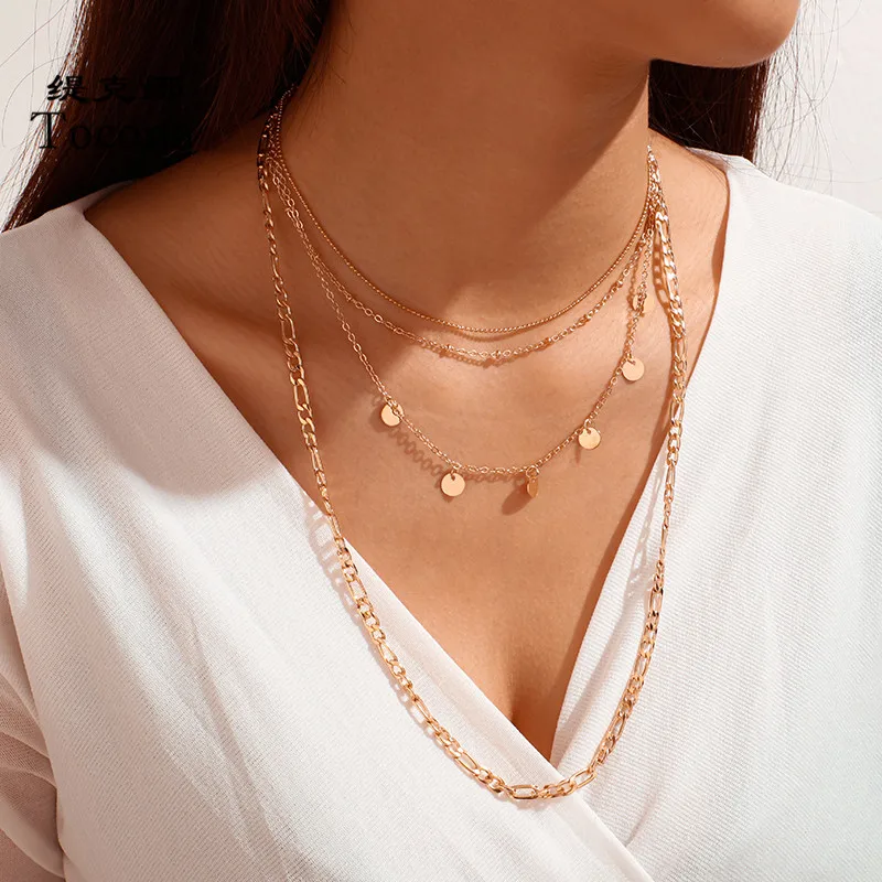 Tocona Elegance многослойное золотое ожерелье с подвеской для женщин модная вафельная