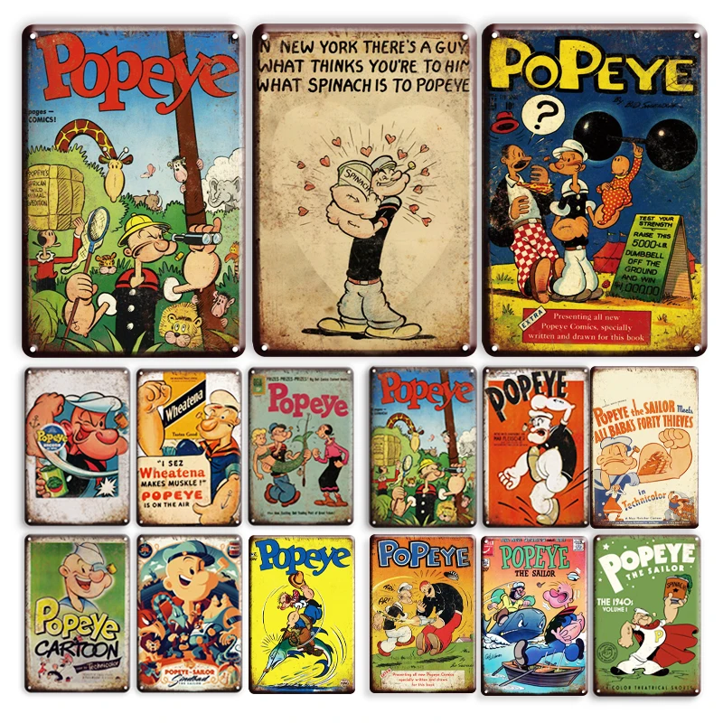 Popeye мультфильм металлическая Жестяная Табличка с надписью в винтажном стиле