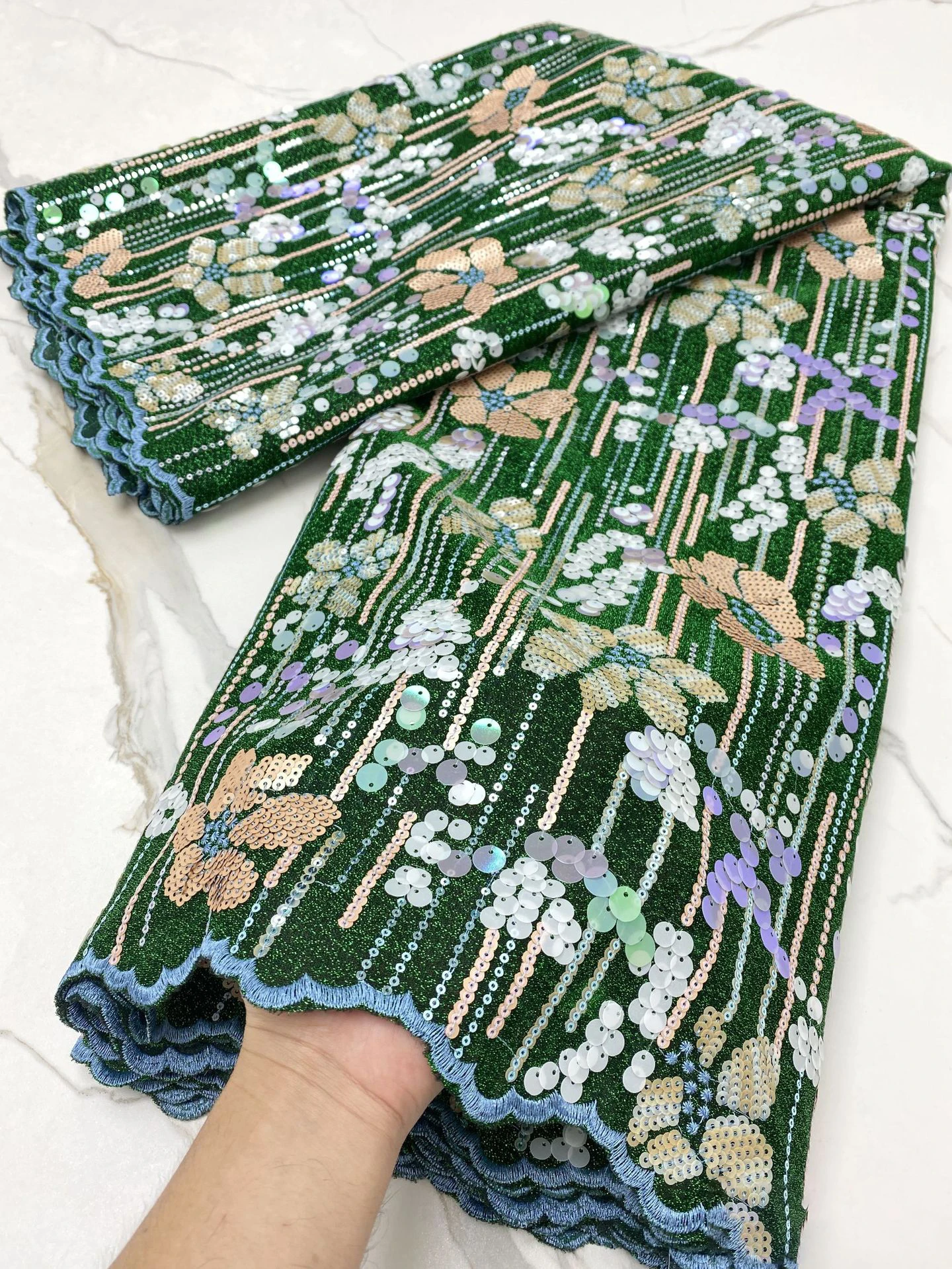 

Soft Multicolors French net Lace 5 yards African Tulle Mesh Fabric with Furs Sequins Not Fall Off Nigerian Occasional Wear