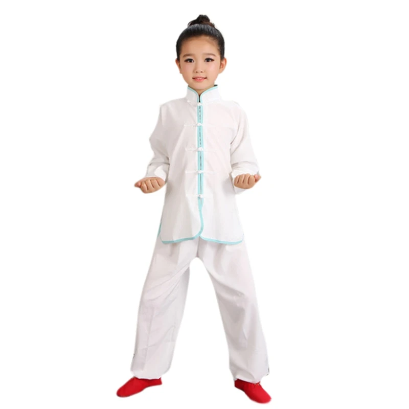 white long slleve New Wushu Costume Children Chinese Traditional Clothing Kids Martial Arts Uniform Kung Fu Suit Girls Boys Stage Performance Set - Цвет: white long slleve