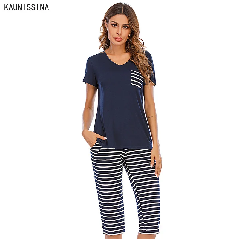 Удобная одежда для сна комплекты женской весенне летние пижамы с круглым вырезом