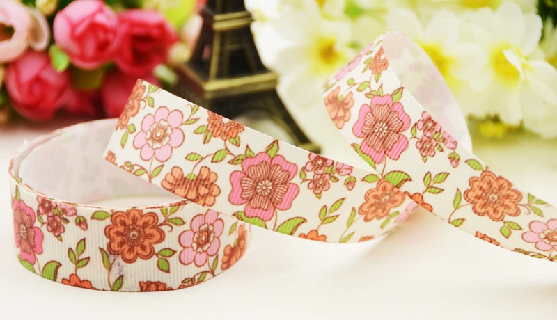 Репсовая лента с цветочным принтом 22 мм 25 38 75 10 ярдов