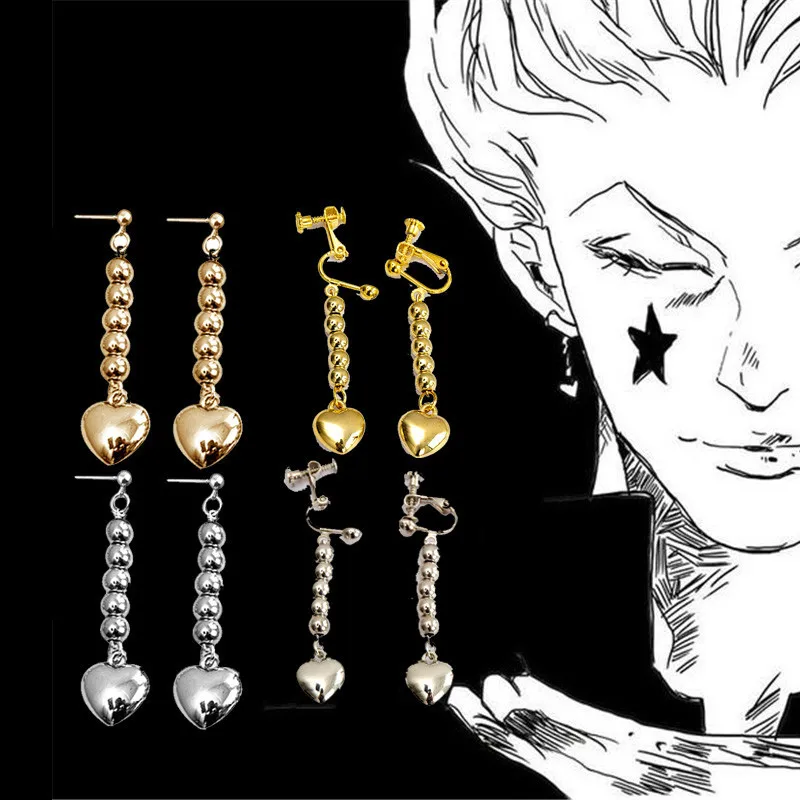 

Anime HUNTER x HUNTER Hisoka Cosplay Earrings Pink Stars Teardrop Poker Stud Earring For Women Men Ear clip Jewelry Accessories