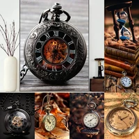 5d diy full squareround drill pocket watch clock retro diamond painting picture embroidery cross stitch home decoration art gif