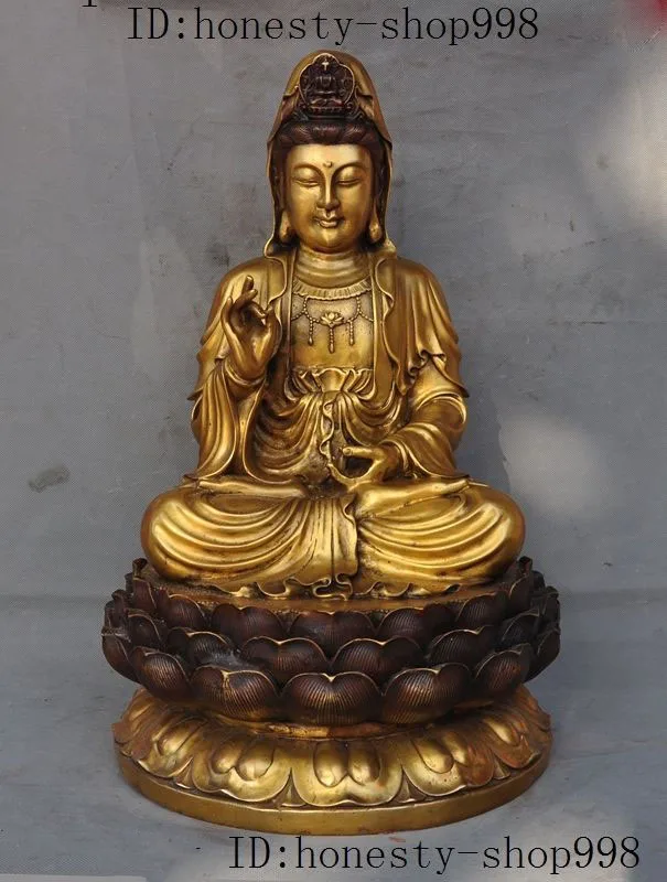 

christmas 19"China buddhism temple brass Lotus kwan-yin GuanYin Bodhisattva buddha statue halloween