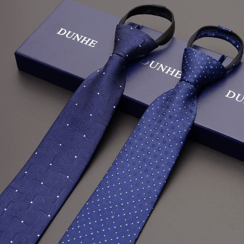 

High Quality 2022 New Designers Brands Fashion Business Casual 8cm Ties for Men Blue Zipper Necktie Formal Suit with Gift Box