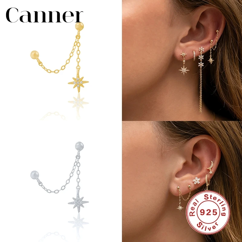 

Canner Earrings For Women 925 Sterling Silver Pendientes Eight Pointed Star Diamond Earrings Dangle Piercing Jewelry Joyero W5