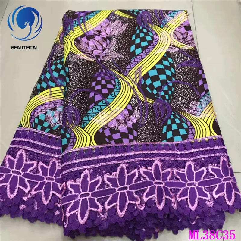 ML38C3501 BEAUTIFICAL воск кружева хлопок печать Анкара Высокое качество гипюр шнур кружева африканские принты воск шнур кружева ткани ML38C35 - Цвет: ML38C3501