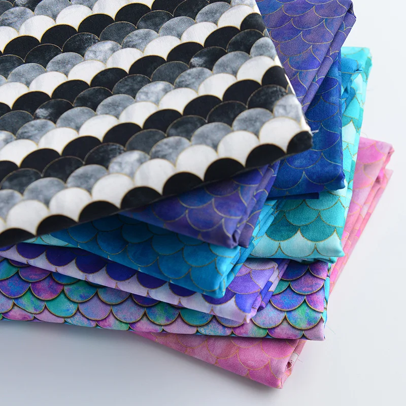 Широкая ткань с узором "Русалочья радуга" в виде рыбьей чешуи, 100% хлопок, для пэчворк-шитья, материал для самостоятельного пошива рубашки, подушки, маски.