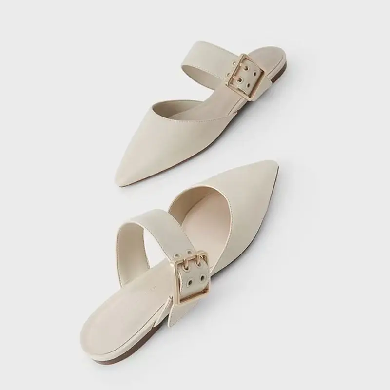 

Cover Toe Shallow Shoes Woman's Slippers Luxury Slides Female Mule 2021 Flat Pointed Designer Soft Mules Basic Office & Career C