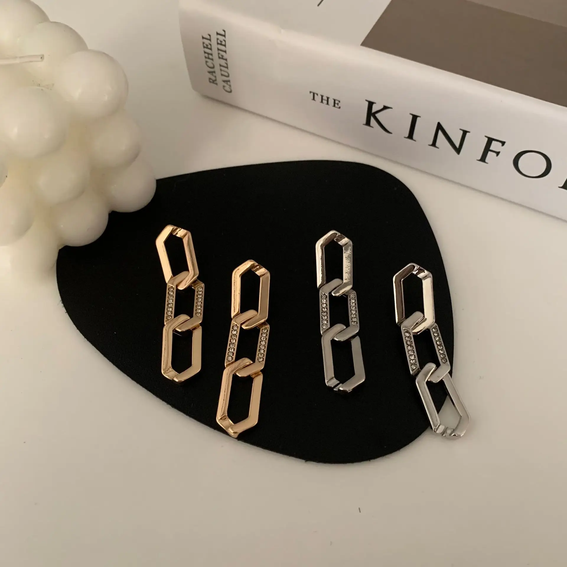 

Gold Silver Metal Link Chain Long Drop Earrings For Women Rhinestone Geometric Fashion Earring 2021 Trend New Brincos Jewelry