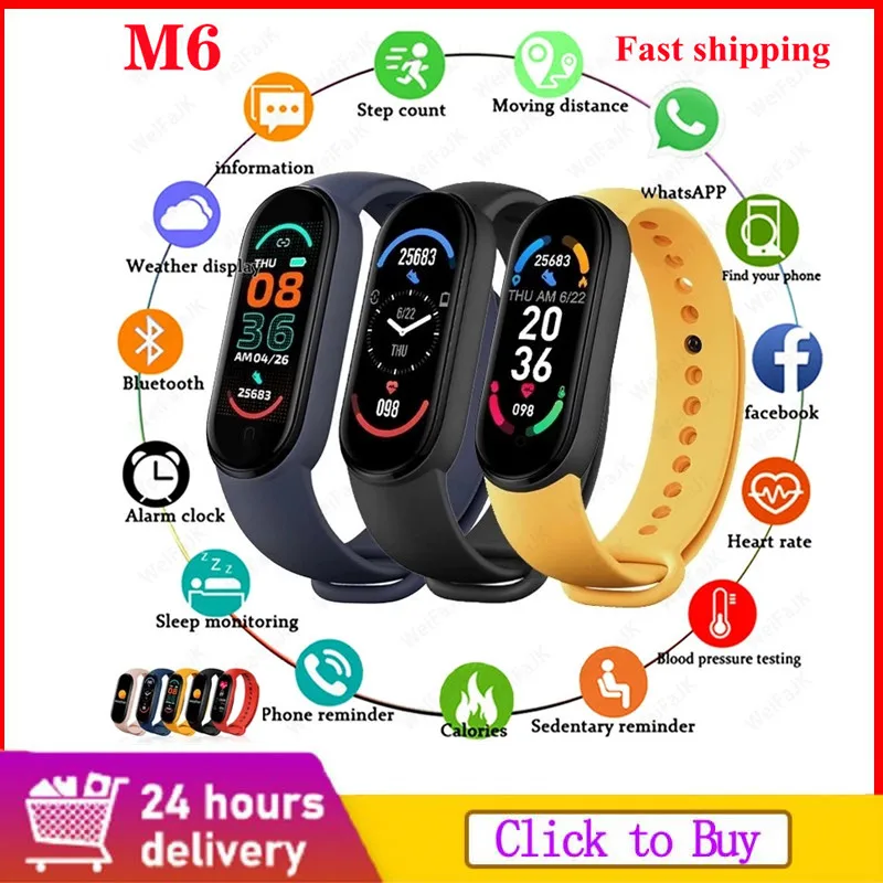 

2021 New M6 Smart Bracelet Watches Men Women Smart Watch Heart Rate Fitness Tracking Sport Bracelet For Apple Xiaomi Android Ios