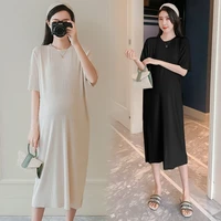 9135 summer casual knitted cotton maternity straight loose dress clothes for pregnant women cool pregnancy clothing