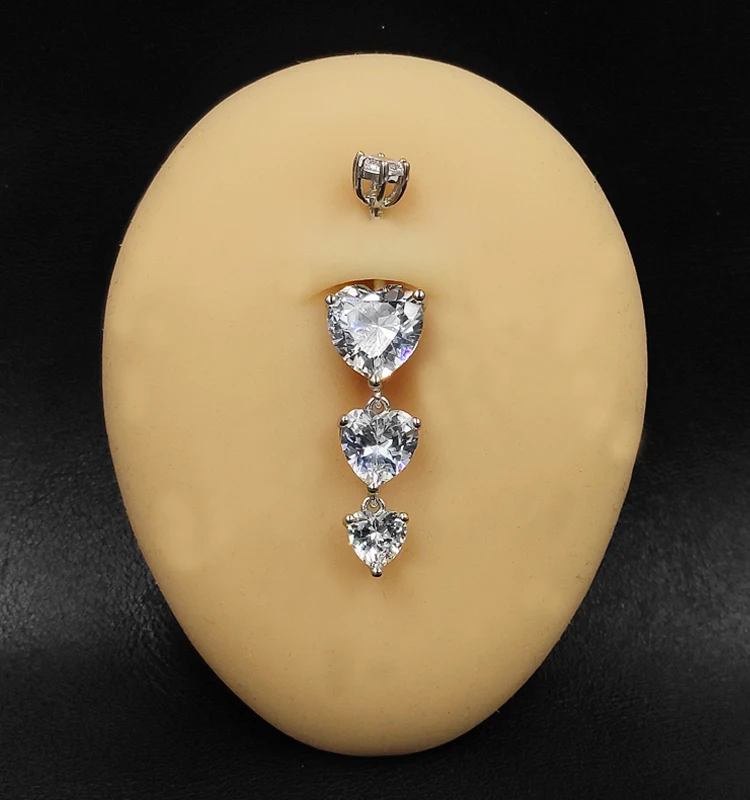 Серебряное кольцо для пупка с кубическим цирконием в форме сердца пирсинг