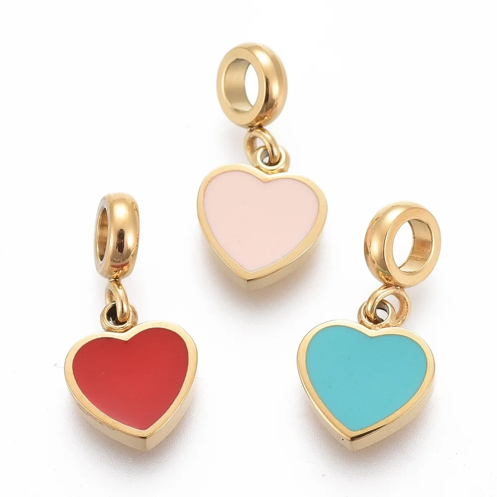 

10pcs 304 Stainless Steel Enamel Heart Charms Pendants for Earring Bracelet Necklace Jwelry DIY Making Accessories Mixed Color