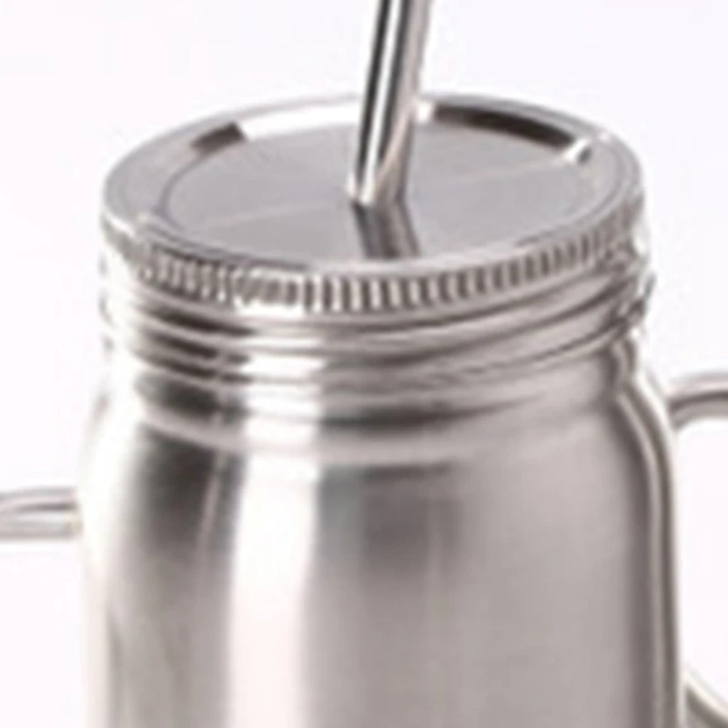 

2-Piece Set of Single and Double-Layer Stainless Steel Mason Jar Mason Cup with Straw