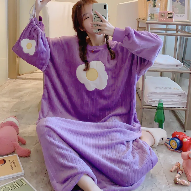 Зимний новый дизайн индивидуальная женская теплая фланелевая ночная рубашка из