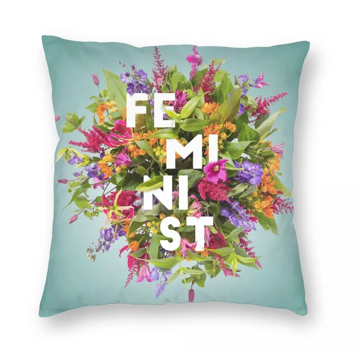 

Floral Feminist Square Pillowcase Polyester Linen Velvet Printed Zip Decor Pillow Case Room Cushion Cover Wholesale