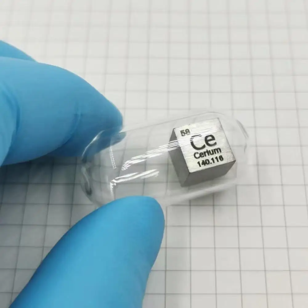 

Cerium metal - high precision density-standard cube 10x10x10mm - 6 grams in Ampoule under Argon - NEW!