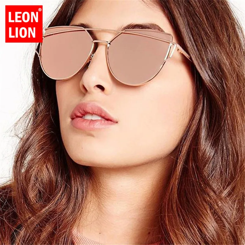 

LeonLion 2021 Luxury Cateye Sunglasses Women Vintage Metal Glasses for Women Mirror Retro Street Beat Oculos De Sol Gafas UV400
