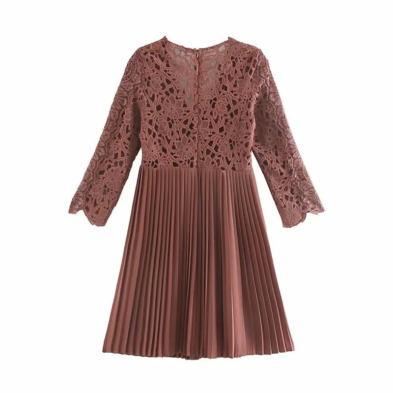 Женское ажурное мини платье элегантное кружевное плиссированное составного