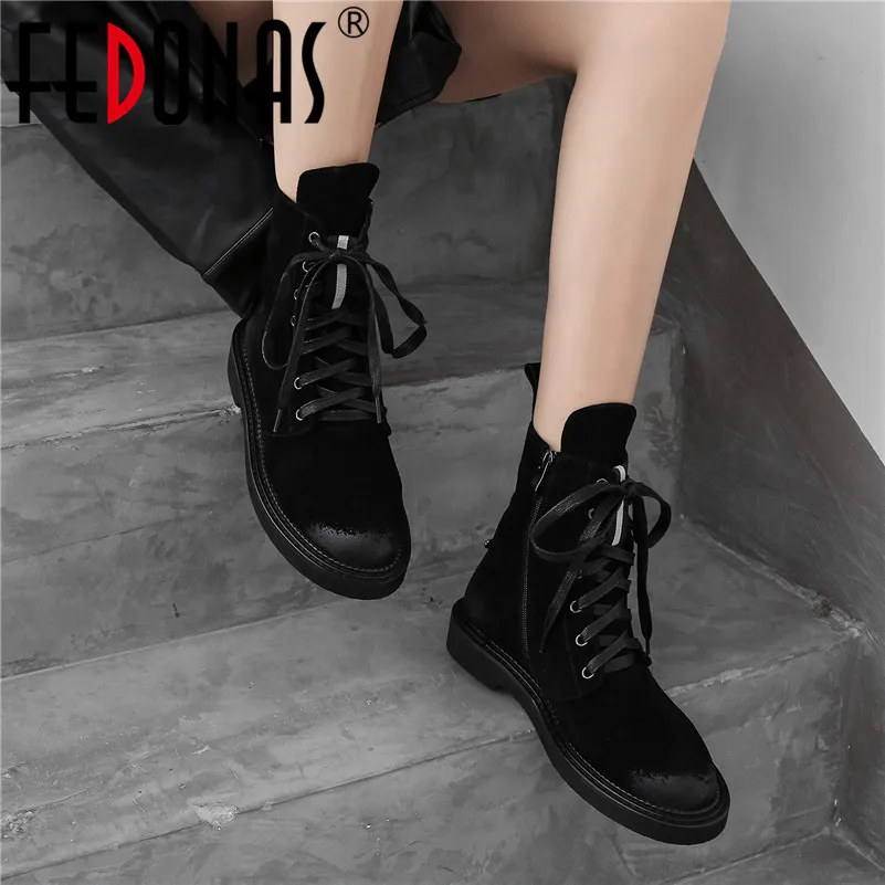 FEDONAS/классические женские ботильоны на молнии с перекрестной шнуровкой теплые