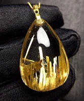 natural gold rutilated quartz pendant brazil 31 521 410 2mm wealthy rectangle women jewelry 18k gold aaaaaa