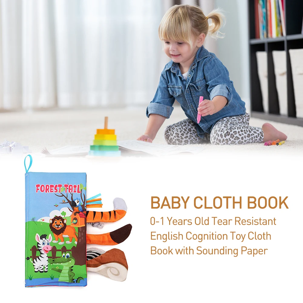 

Baby Early Education Cloth Book 0-1 Years Old Tear Resistant English Cognition Toy Cloth Book With Sounding Paper